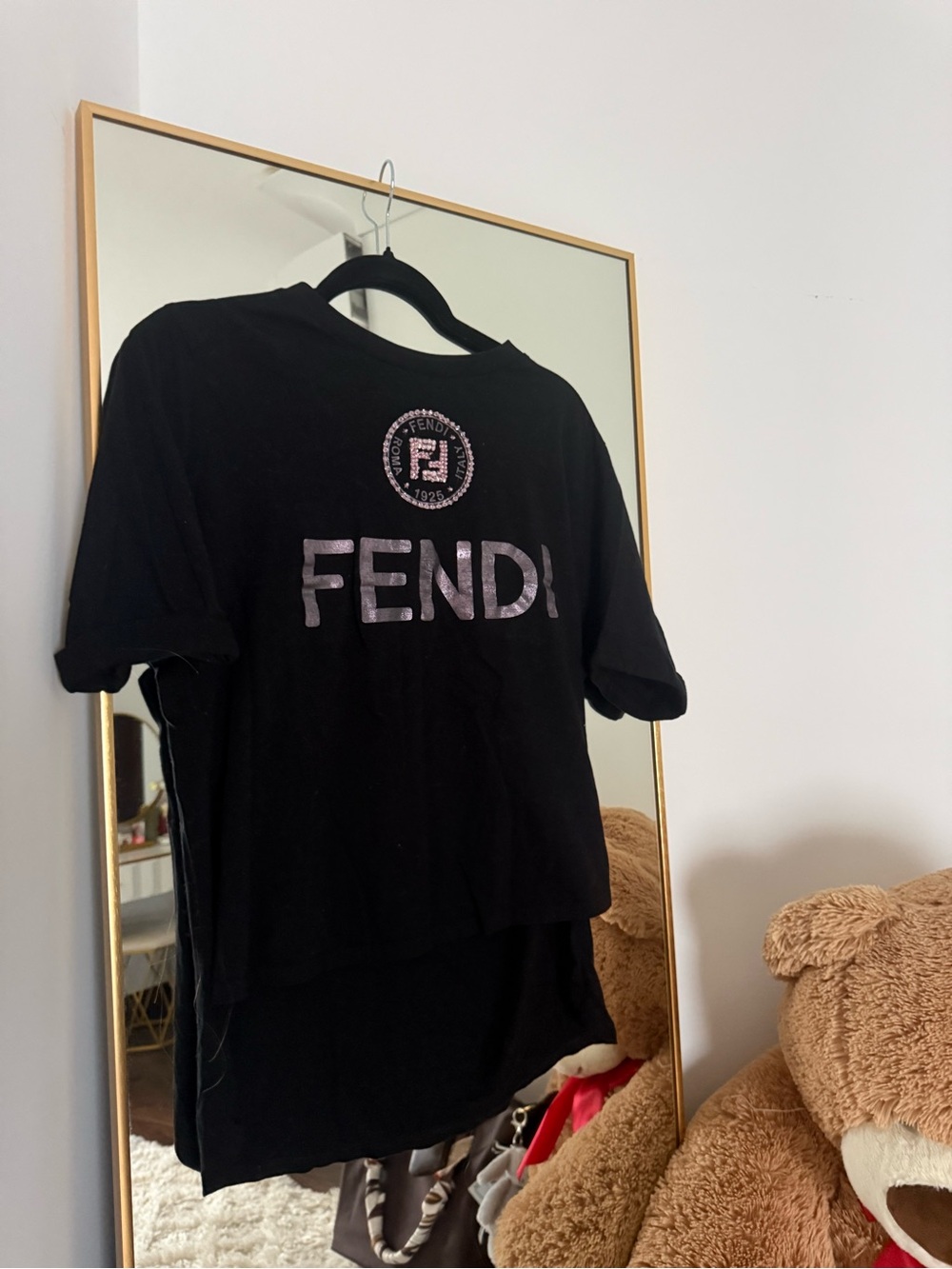 Fendi Black Tee with Metallic Logo